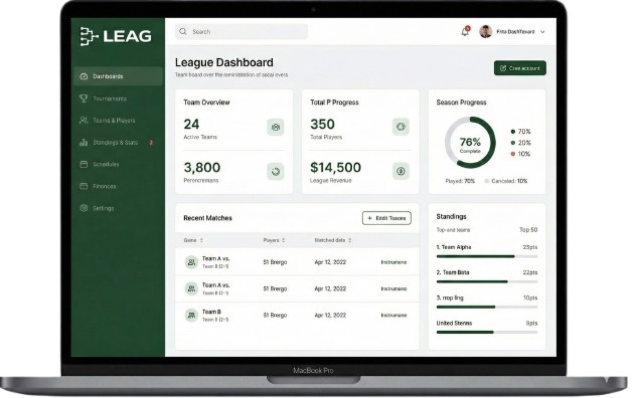 Leag.app Dashboard Interface